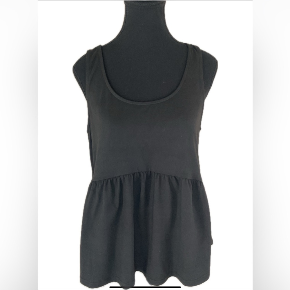 PINK DAISY Deep Black Scoop Neck Soft Peplum Top.